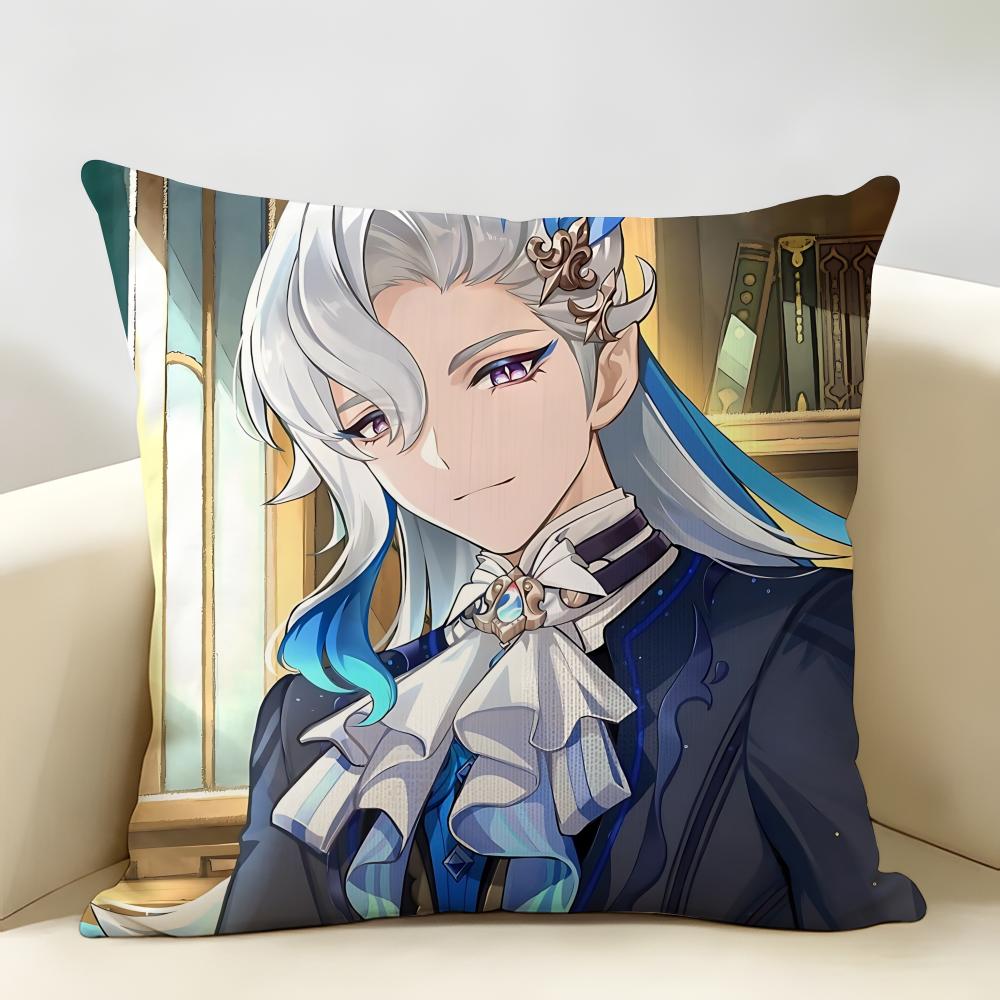 Neuvillette Genshin Impact Cushion Cover Natural Linen Organic Fabric DoubleSided Printing Room Sofa Decor Pillow Case