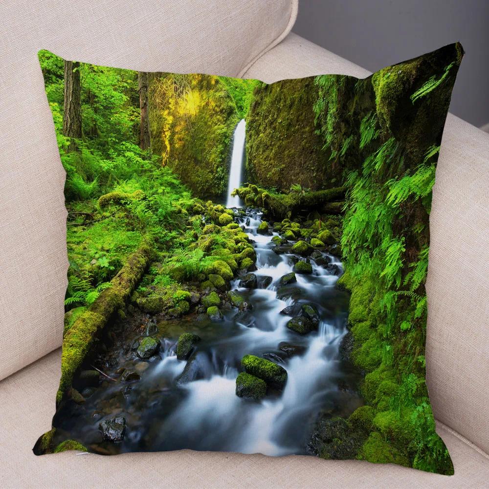 Waterfall Printed Pillow Case for Home Sofa Children Room Decor Beautiful Scenery Pillowcase Soft Plush Cushion Cover 45x45cm