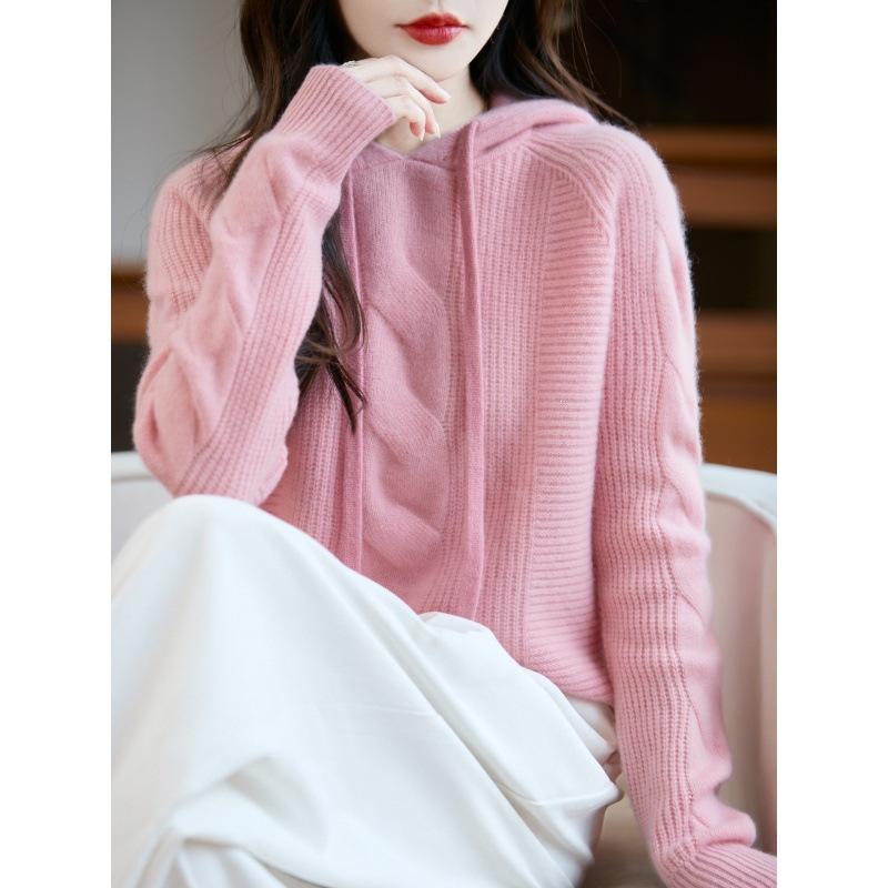 Wool Hooded Pullover Sweater Knitted Base Layer Loose Spring-autumn Coat