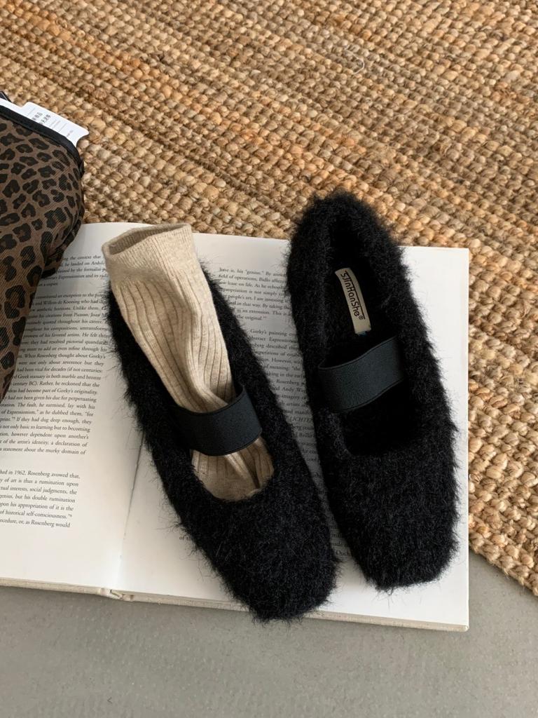 2025 Autumn and Winter Mary Jane French Fluffy Shoes Women Wear Autumn and Winter Warm Temperament Fairy Style New Single Shoes Cotton Shoes