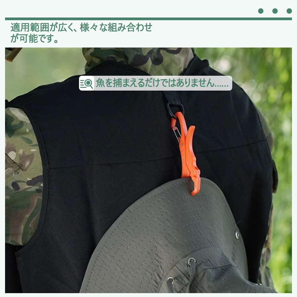 2-Piece Multifunctional Fish Grip, Portable Fishing Pliers, Powerful, Non-Slip, Animal Teeth Design, Fishing Tackle (Black & Orange)