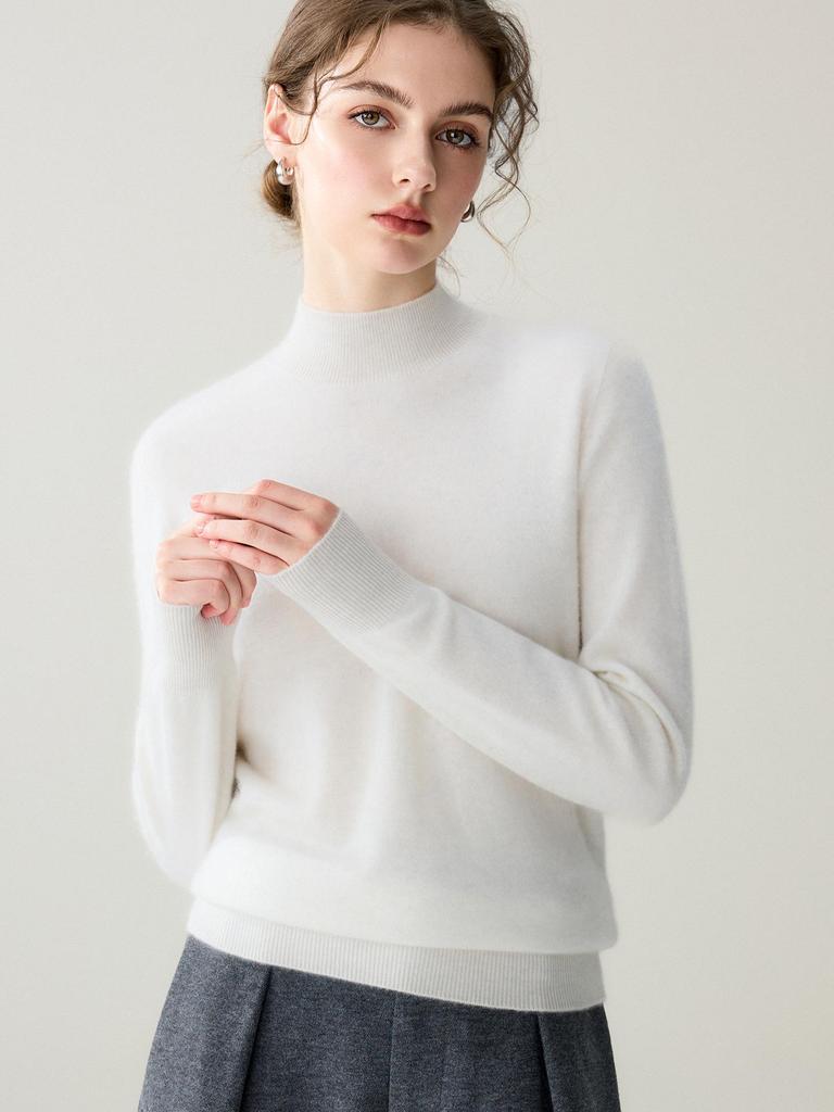 Women's Seamless Cashmere Half-High Neck Pullover - Soft, Warm, Long Sleeve Casual Sweater