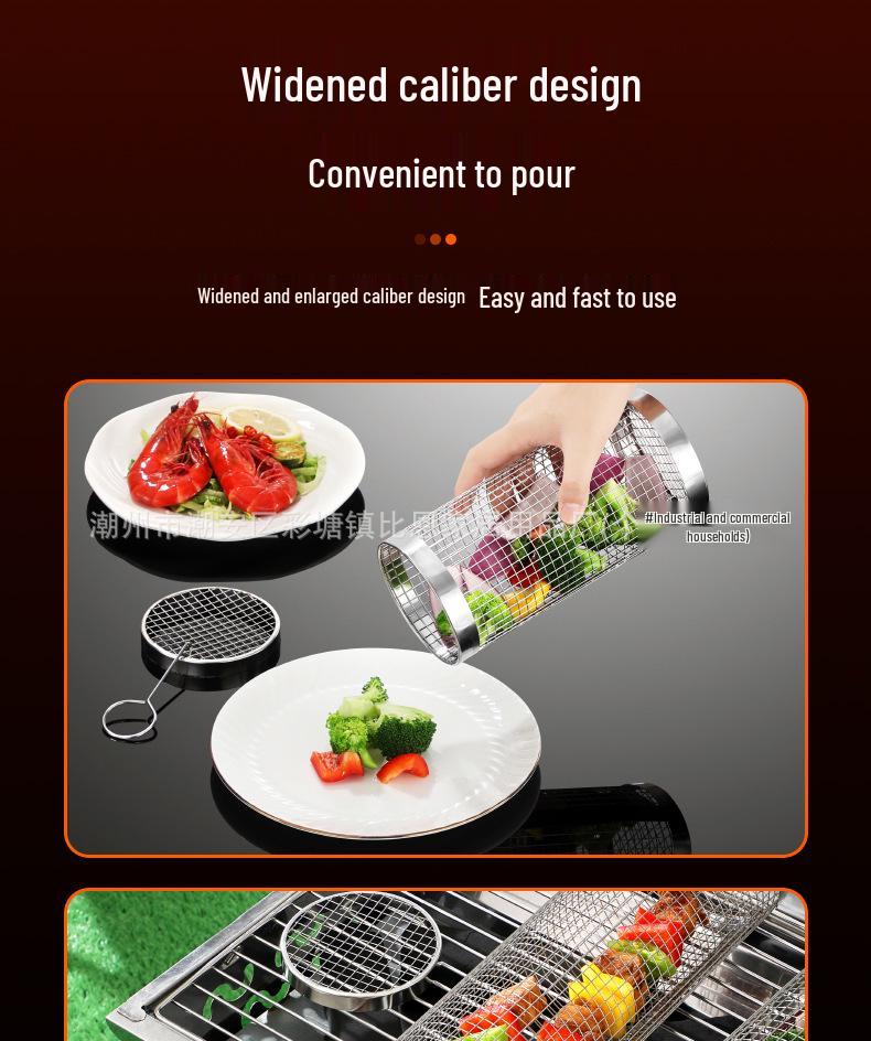 Stainless Steel Rolling BBQ Basket - Outdoor BBQ Tool