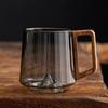 450ML Vintage Glass Cup with Wood Handle Heat-Resistant Mountain Bottom Clear Coffee Mug Large