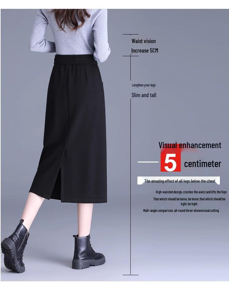 Plus Size Mid-Length Bodycon Slit Skirt for Autumn/Winter - Available With or Without Fleece