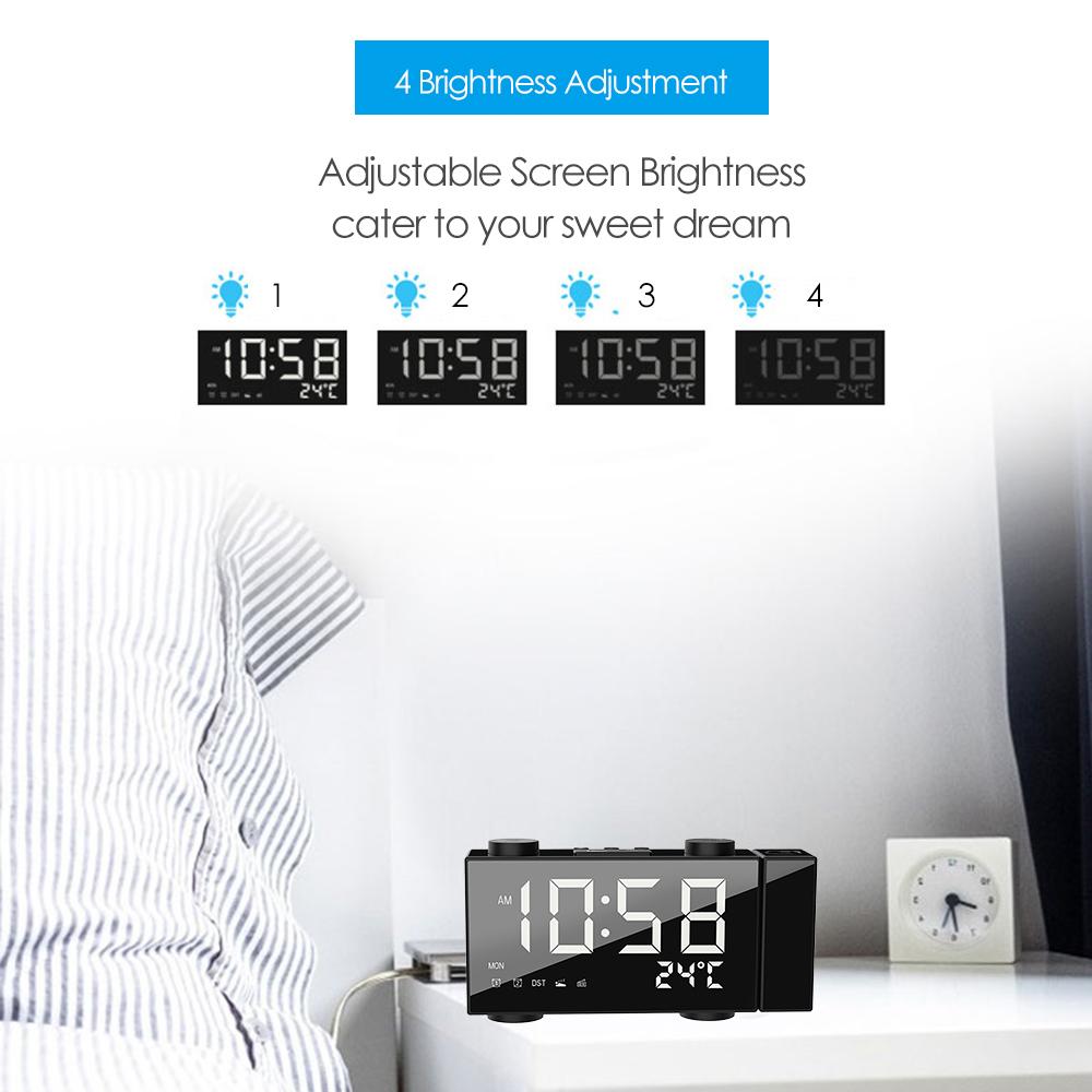 6 Inch Digital FM Projection Radio Alarm Clock 4 Brightness Adjustment 3 Time Displays Dual Alarm