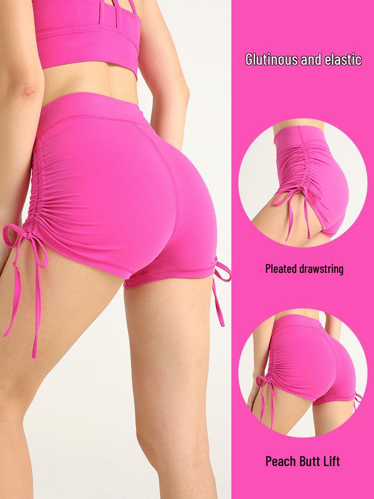 Hot Style Ruched Peach Yoga Shorts - Tight, Drawstring, No T-Line, Three-Point Design