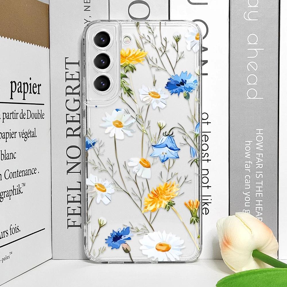 Cute Flower Painted Clear Phone Case for Samsung A55 A54 A53 A51 A70 A32 A31 A22 A13 5G Ultra Soft Covers Colorful Floral Fundas
