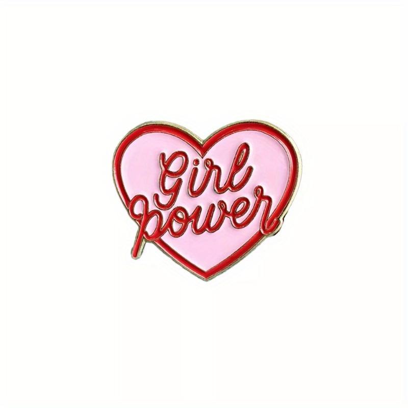 1pc 'Girl Power' Pink Heart Enamel Pin For Girls, Feminine Motivation Metal Badge, Fashion Accessory, Elegant Style Brooch