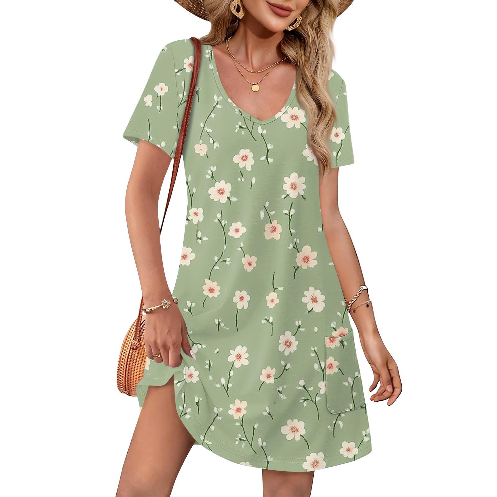 

Summer Dresses For Women Loose V Neck Short Sleeve Casual T Shirt Dress Sundresses Swimsuit Coverup With Pockets L