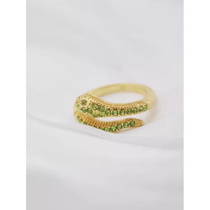 

Зелений циркон креативна маленька свіжа змія у формі простого золотого відкритого кільця жінка