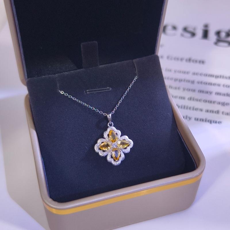 S925 pure silver clover jewelry with brushed craftsmanship, gemstone necklace, ring, earring, fashionable and luxurious women's gift, high-end jewelry