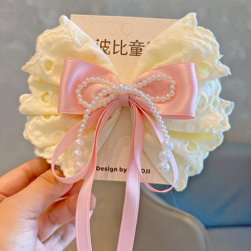 1PC Pink Sweet Lace Cotton Bow Women's Pearl tassel Hairpin Sensation Top Clip Float Hair Accessories Headwear