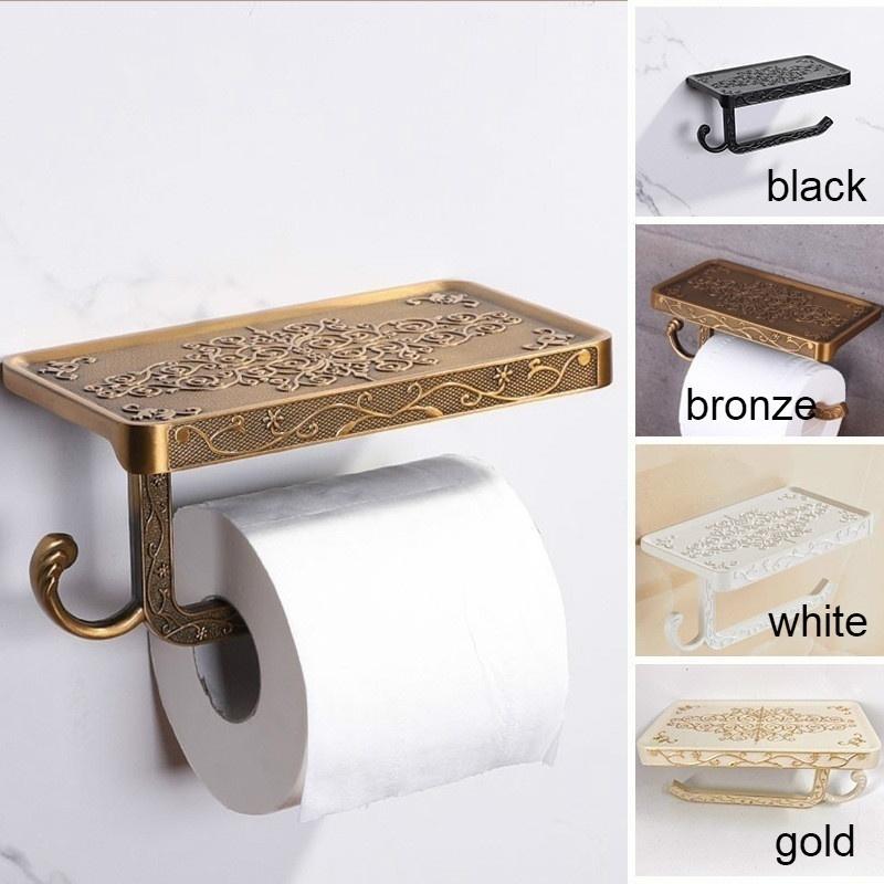 Fashion Wall Mounted Toilet Paper Holder Vintage Zinc Alloy Tissue Box Roll Paper Holders Stand Mobile Phone Shelf Home Decor