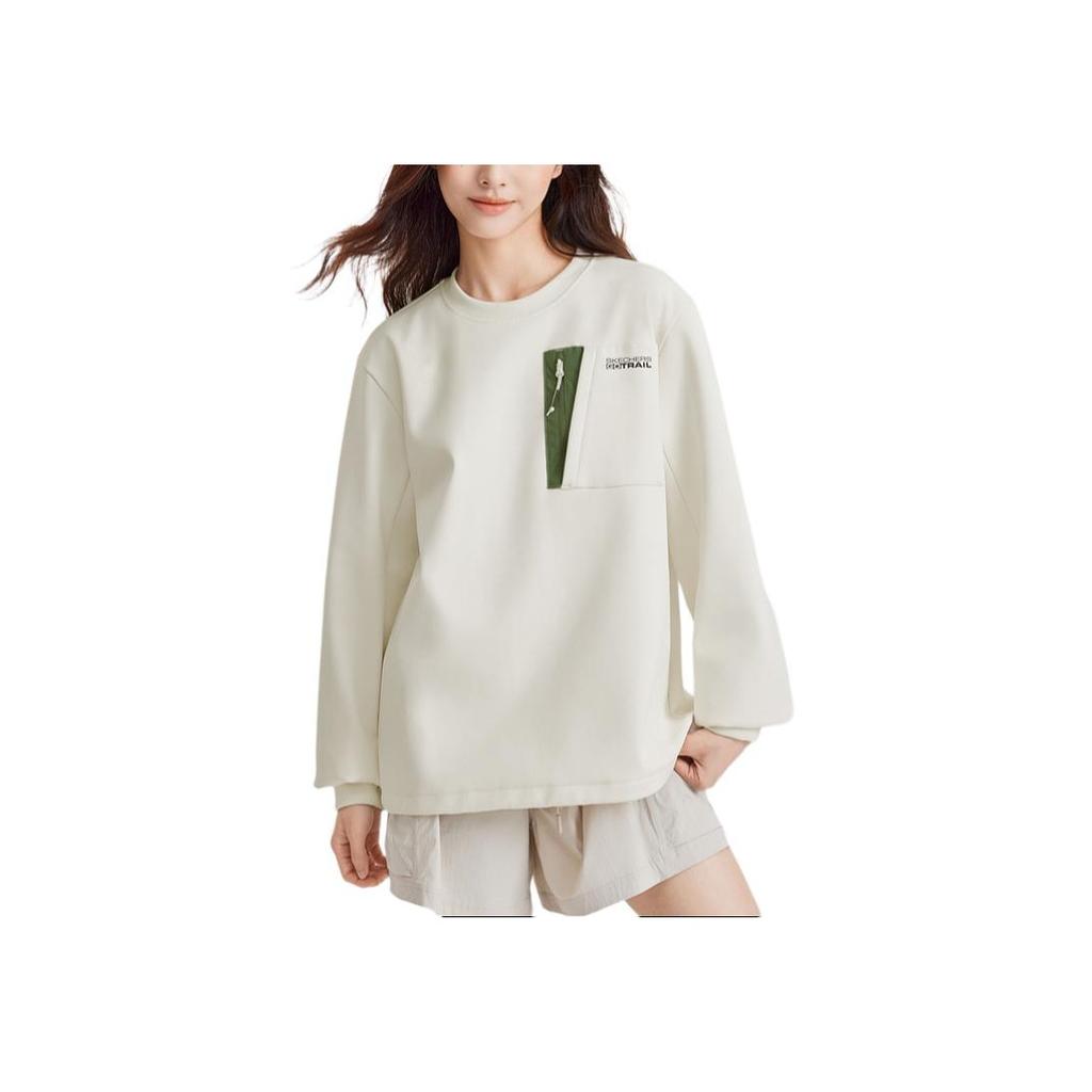 Skechers Sport Lifestyle Series Round Neck Pocket Casual Printed Long Sleeve Sweatshirt Unisex sweatshirt Cream Off-White L424U164-00NA