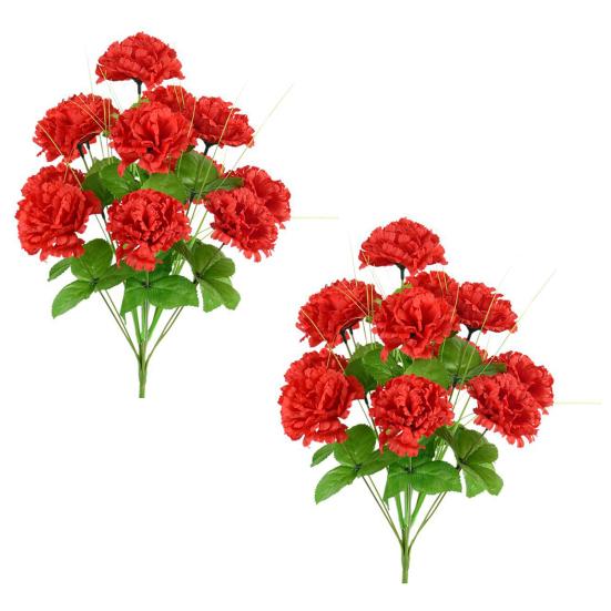 2Pcs Artificial Carnation Realistic 12 Head Fake Silk Flower Wedding Party Indoor Outdoor