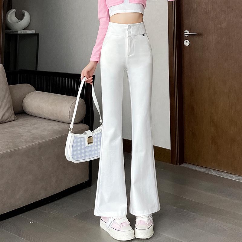 

2024 Autumn/Winter Women s Korean Style Drapey Stretch Micro Flare Casual Cropped and Floor-Sweeping Pants L