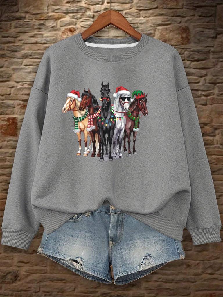 Playful Horses In Christmas Attire Women's Sweatshirts