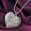 S925 Silver 18-30 Inch Carved Heart Pendant Snake Chain Necklace For Women Fashion Wedding Party Charm Jewelry
