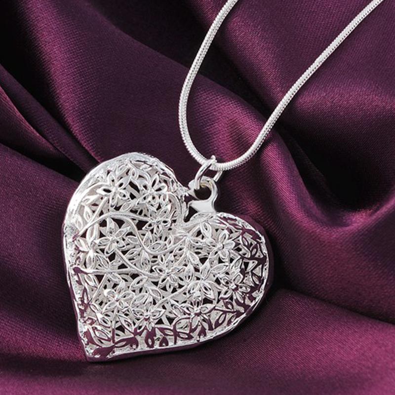 Xiaomi DOTEFFIL 925 Sterling Silver 18-30 Inch Carved Heart Pendant Snake Chain Necklace For Women Fashion Wedding Party Charm Jewelry