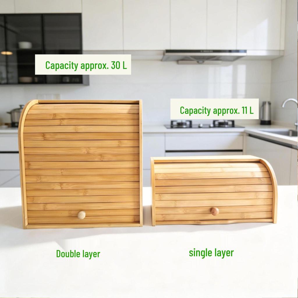 Bamboo Double-Layer Bread Box with Roll-Up Lid