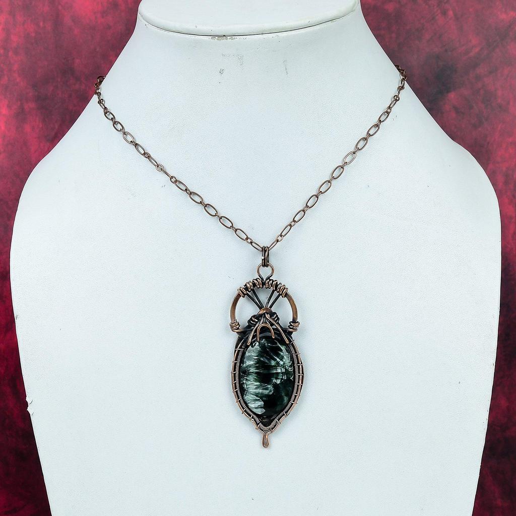 Seraphinite Pendant Handmade Copper Wire Wrapped Pendant Natural Gemstone Jewelry
