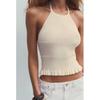 Summer Women clothes Laminated Decoration Backless Knitted Neck Collar Simple Sleeveless Casual Top 2653006