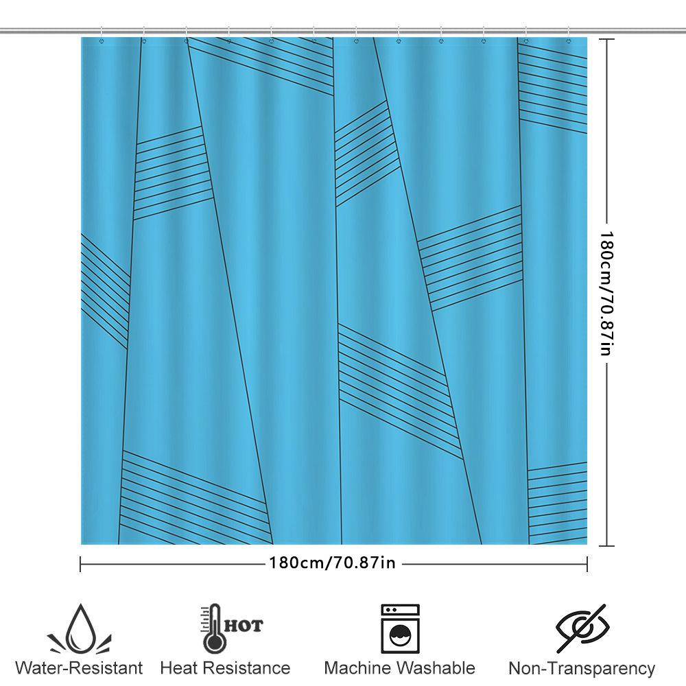 Blue Shower Curtain With Geometric Design Waterproof Bathroom Decor For Kids Bathrooms Simple Modern Pattern Home Accessories (1