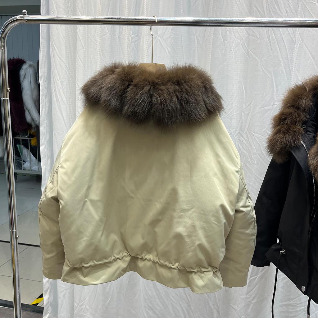 Winter New Natural Fox Fur Collar Short Down Jacket Women's Thickened Warm Loose and Thin Pie Overcome Coat