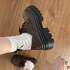 Round Toe Lace Up Black Small Leather Shoes for Women In Spring and Autumn 2024 New Thick Soled Height Increasing Single Shoes British Style Explosive