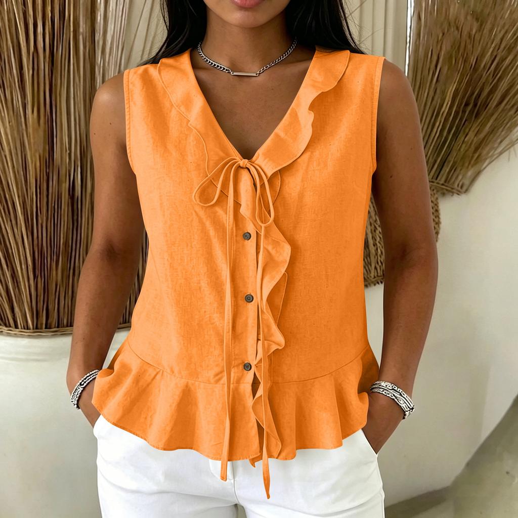 Ladies Camisole Tops UK Button Down Ruffle Hem Vest Tops Women UK Boho Tops for Women Summer Tops for Women UK