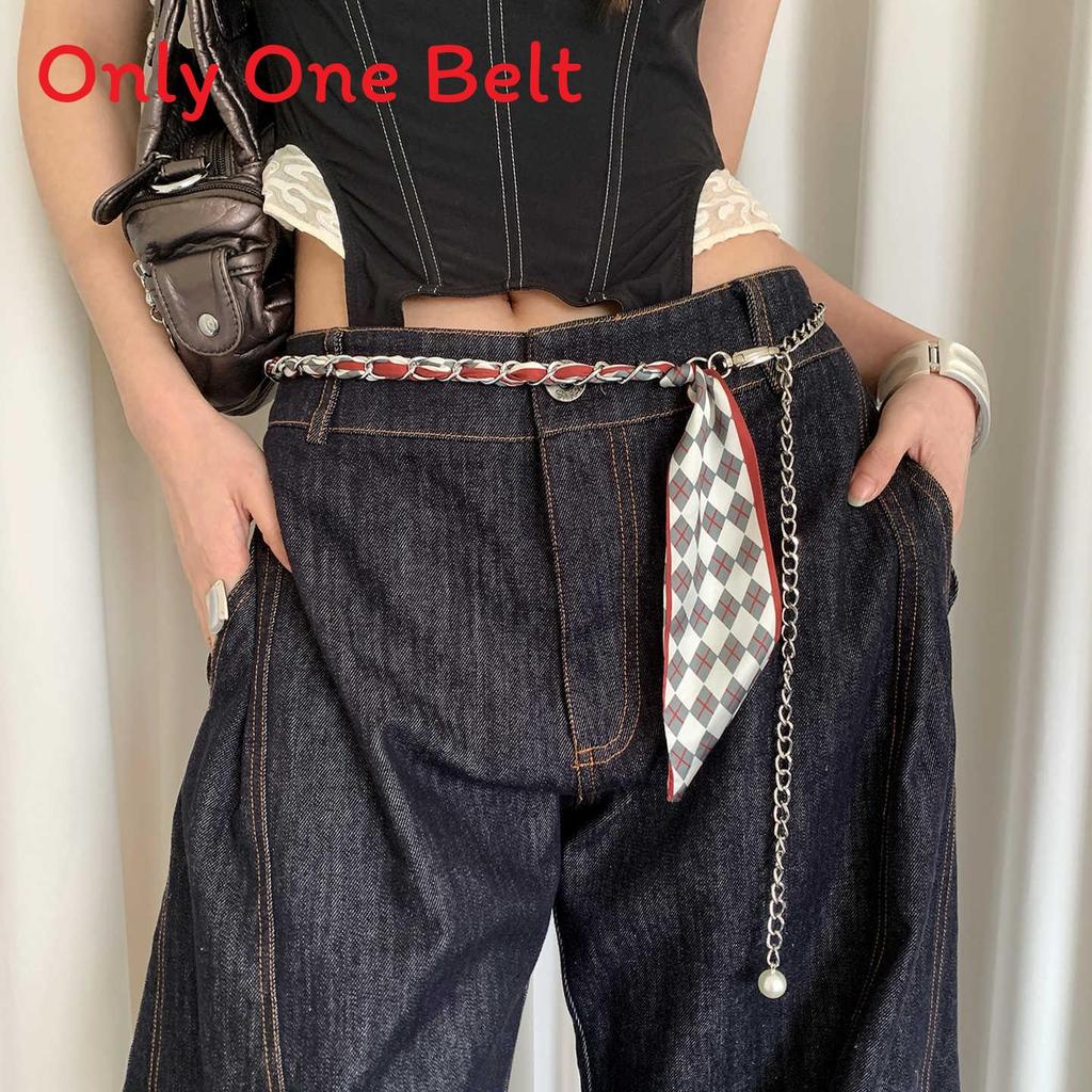 

Womens Vintage Geometric Scarf Chain Belt With Metal Hook For Casual Wear красный