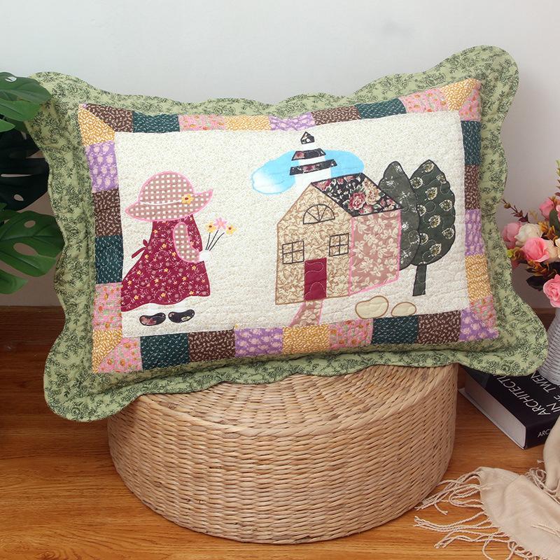 Soft and Comfortable Pillowcase Skin Friendly Breathable Fashionable Rustic Style Quilted Fabric Pillowcase Bedroom Decoration