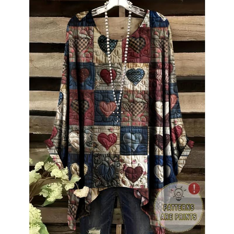 Printed fashion long-sleeved T-shirt love fashion new round neck large size colorful heart-shaped pattern printing (no accessories)