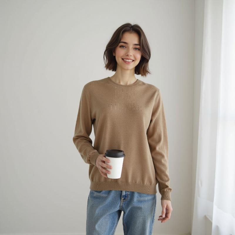 Crew Neck Commuter Pullover Wool Sweater Women's Autumn and Winter Loose Versatile Warm Knitted Top