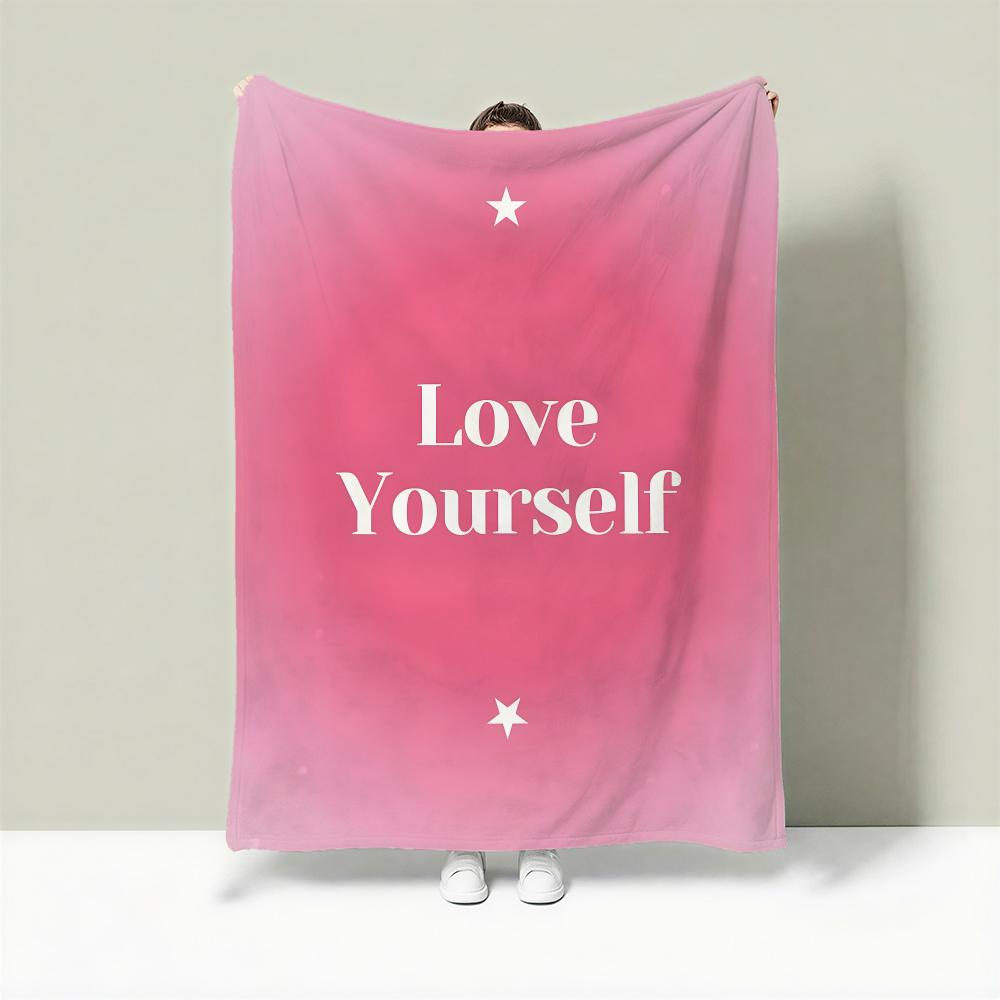 Text L-Love yourself love life Throw Lightweight 240g Flannel Blanket Soft Skin-friendly for Summer Cooling 75X95CM