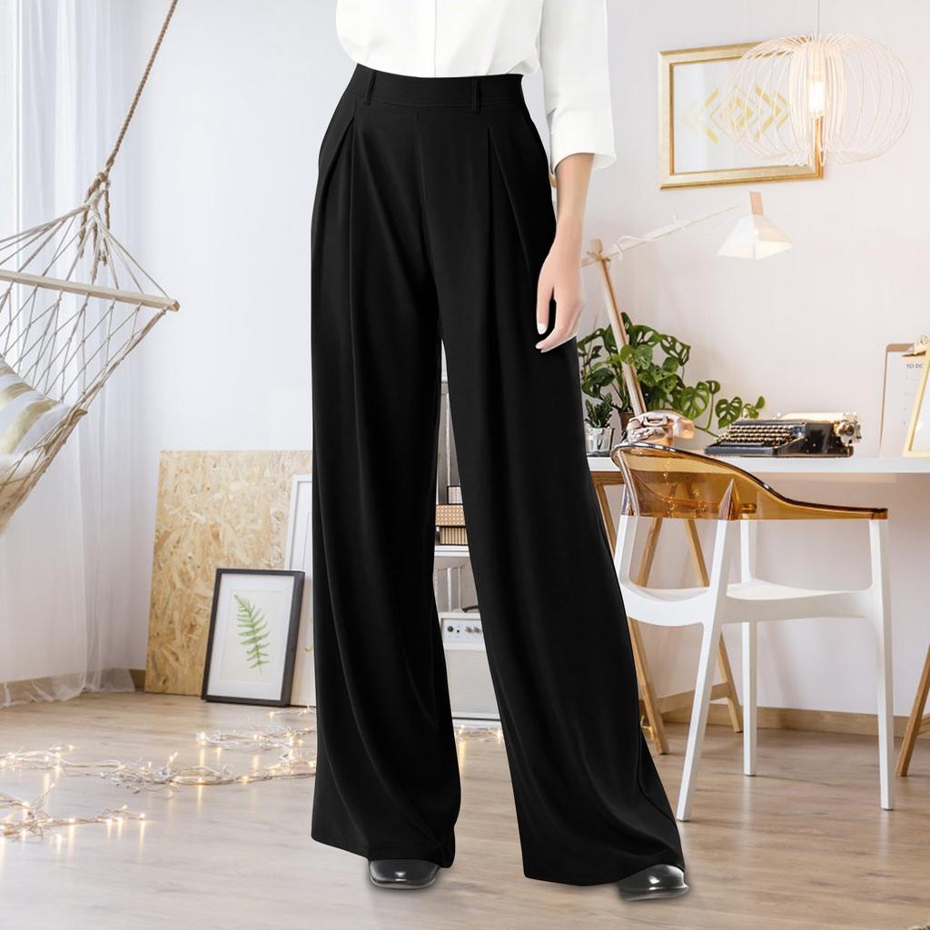 Women's High Waist Wide Leg Palazzo Pants Elegant Pleated Trousers for Office, Casual, and Formal Occasions