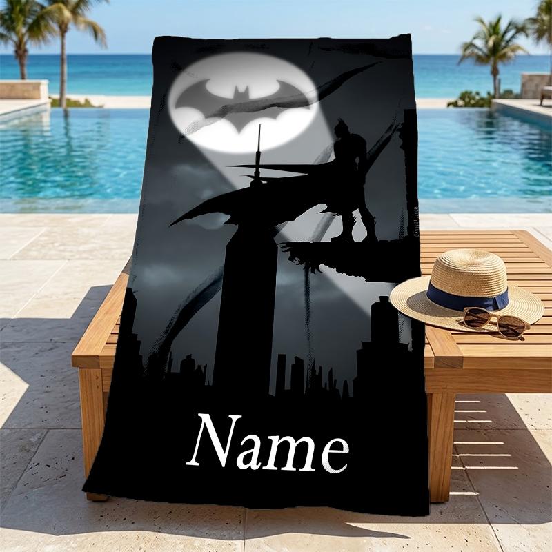Custom Name Batman Cityscape Stylish Digital Printing Beach Towel Quick‑Drying Absorbent Blanket for Beach Pool Gym Travel