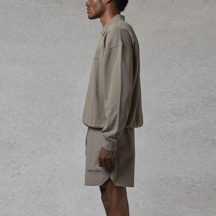 Fear of God Essentials FW20 Long Sleeve Polo Shirt with Letter Logo Unisex Tops Taupe FOG-FW20-355