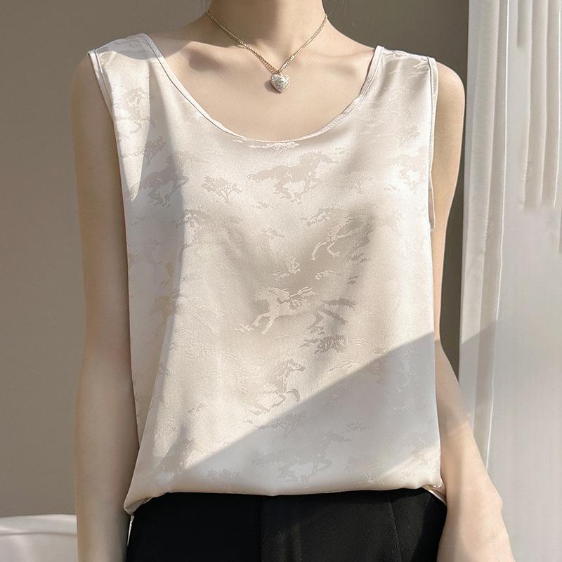

Printed Satin Crew Neck Vest Women s Summer New Loose Fashion Versatile Suit XXXL