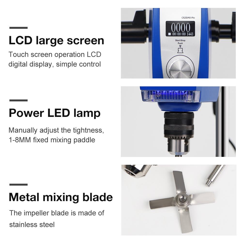 Overhead Stirrer 220V 50-2000 RPM Digital Display Cantilever Mixer Laboratory Stirrer Powerful Electric Lab Mixer