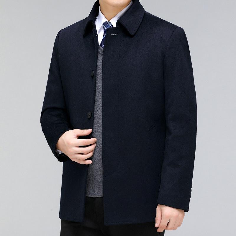 Middle-aged dad lapel short woolen coat men's winter thickened and warm removable white duck down lining cashmere coat