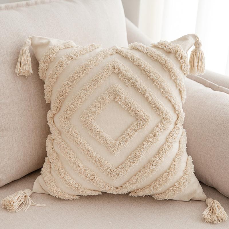Simple Modern Tufted Tassel Pillow Sofa Living Room Lumbar Pillow Nap Pillow Bed Back Cushion Core-free Pillow Case