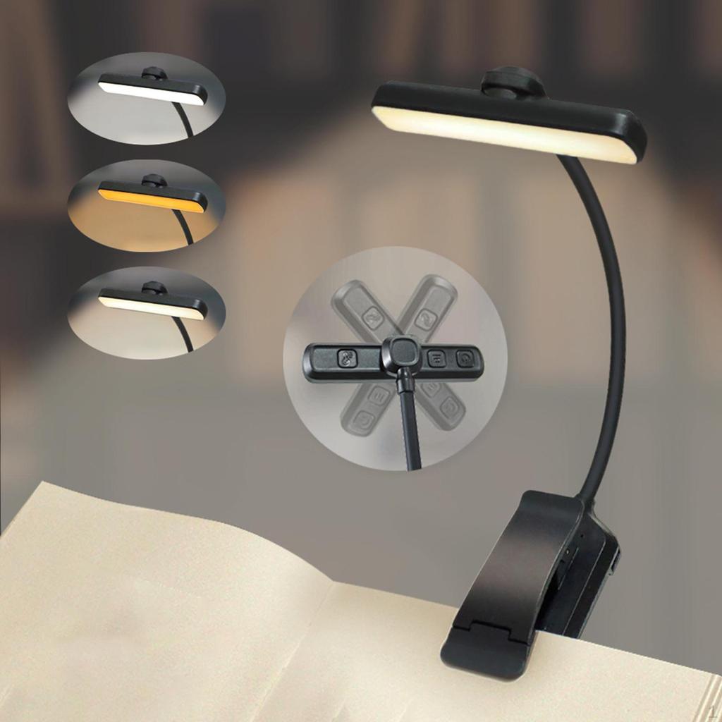 LED Clip on Book Light USB Rechargeable Night for Bedside Desktop Dorm Black