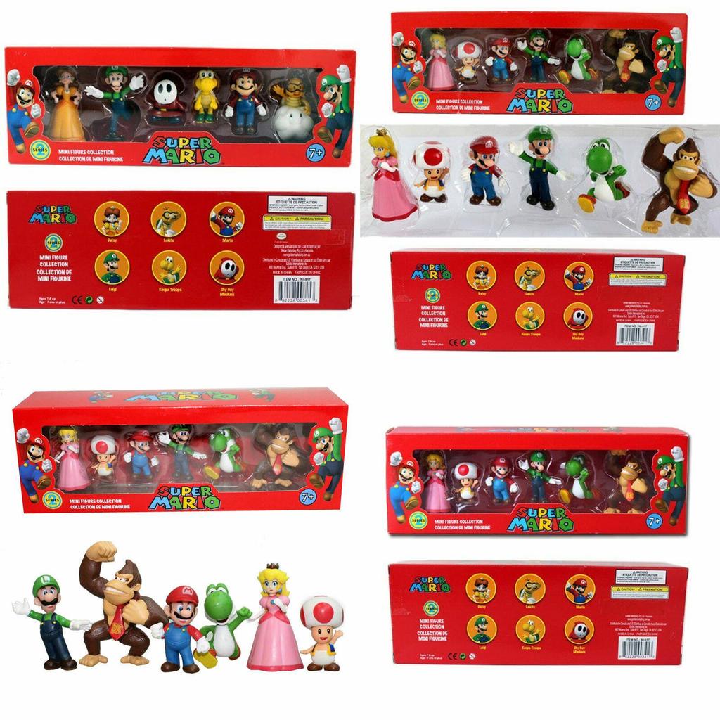 Sechsteiliges Super Mario Bros Actionfiguren-Spielzeugset mit Luigi, Yoshi und Pilz-Sammelfiguren für Kinder