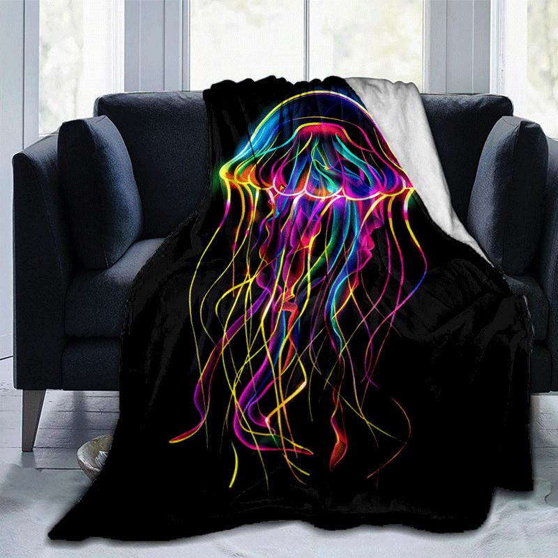 

1pc Jellyfish Printing Lightweight Flannel Blanket, Comfortable and Warm Blanket, for Camping Sofa Bed and Couch Office, Gift 100x150cm