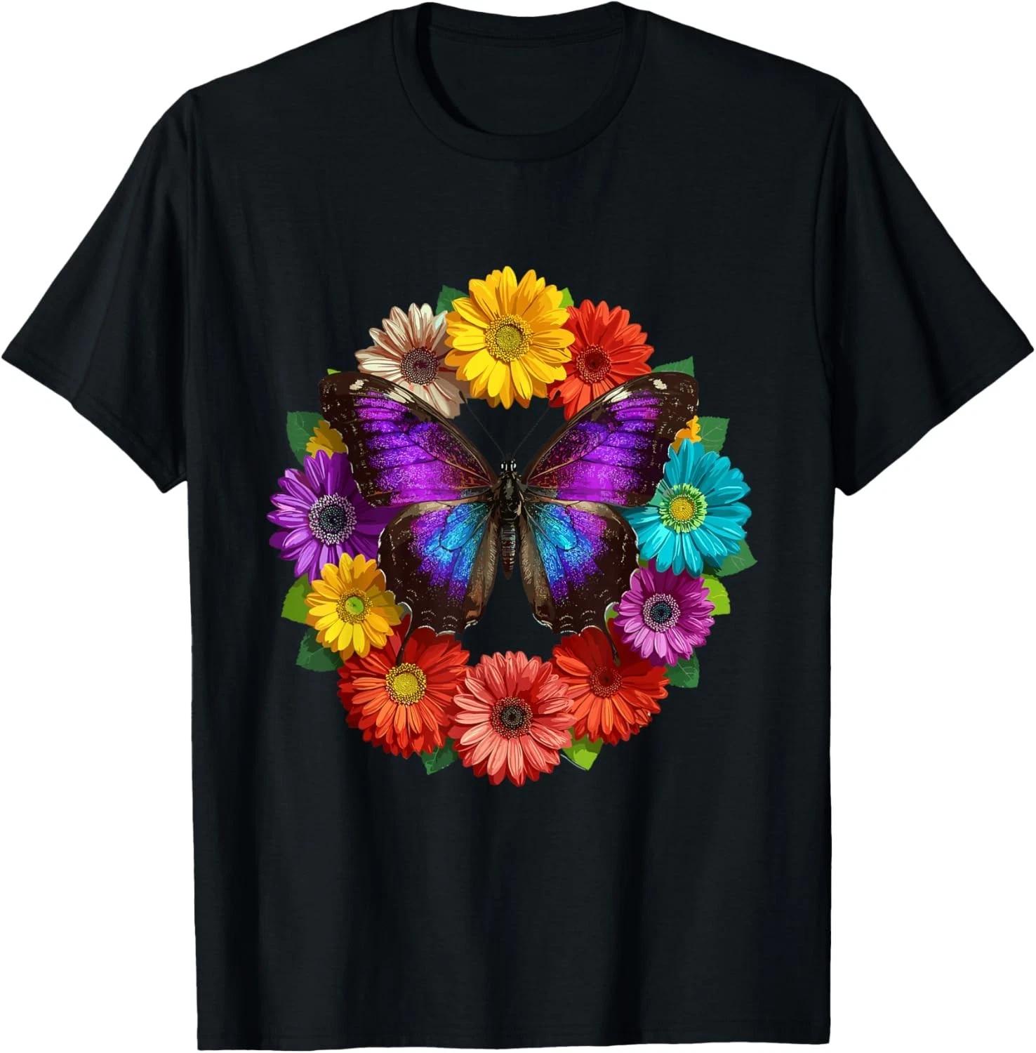 

Vibrant Butterfly Wings Botanical Flower Circle Summer Gift Unisex T-Shirt S