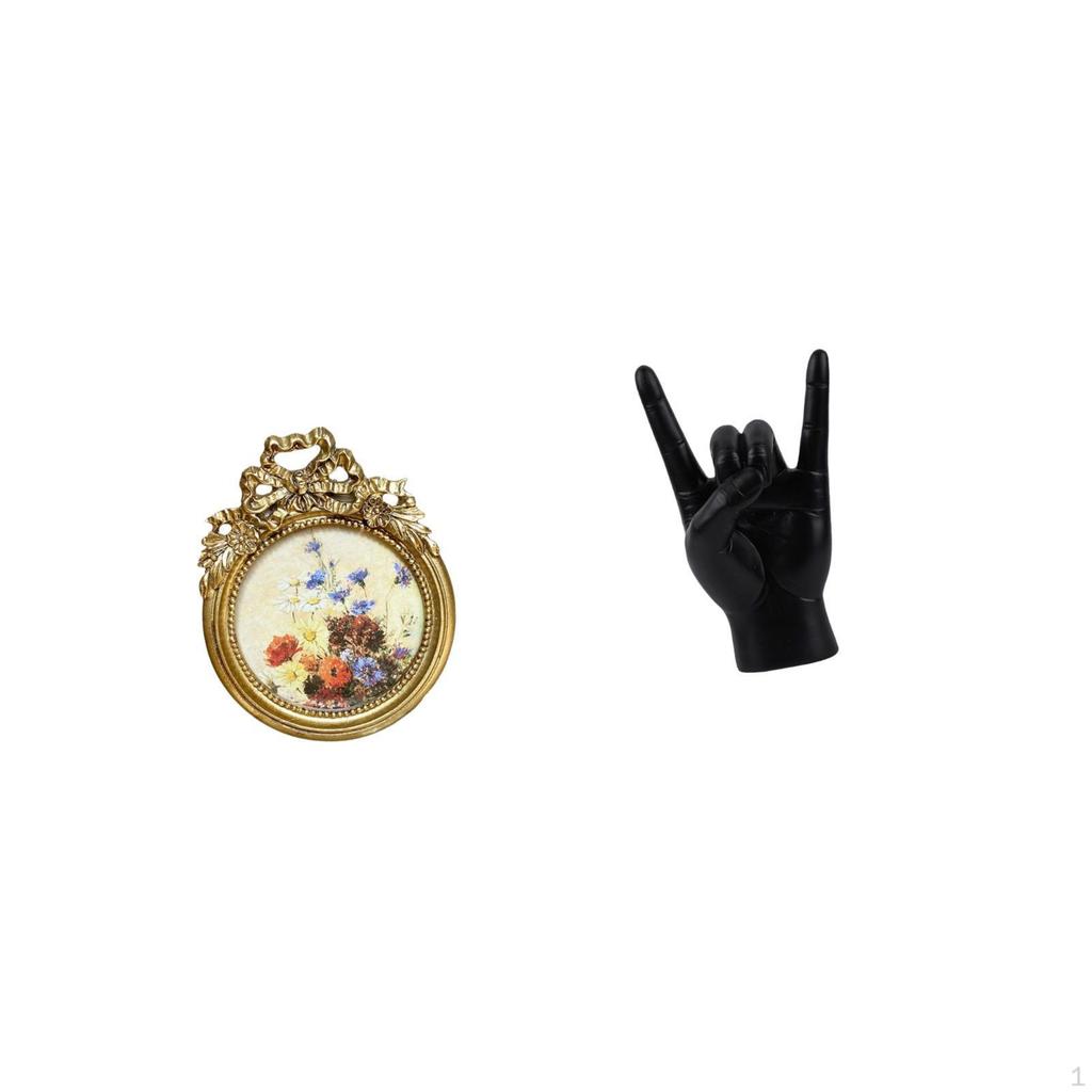 Antique Vintage Round Photo Frame with Ornate European And Creative Hand Gesture Sculpture for