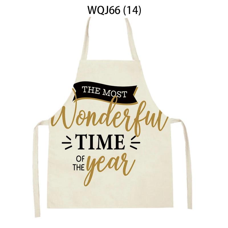 Kitchen Aprons for Women Men Merry Christmas Letters Printed Linen Bibs Household Cleaning Pinafore Home Cooking Apron Delantal