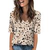 Women's Fashionable Casual Short-sleeved Five-quarter Sleeve Floral Print V-neck Top